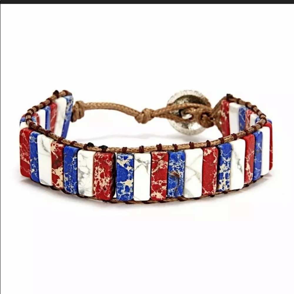 Americana Red, White & Blue Natural Stone Bracelet